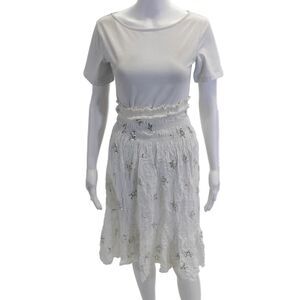 Cool Change Womens Sequins Eyelet Smocked A-line Skirt White Size S/M